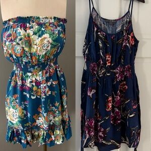 Set of 2 Forever 21 Floral Dresses Medium Blue Tropical Strapless